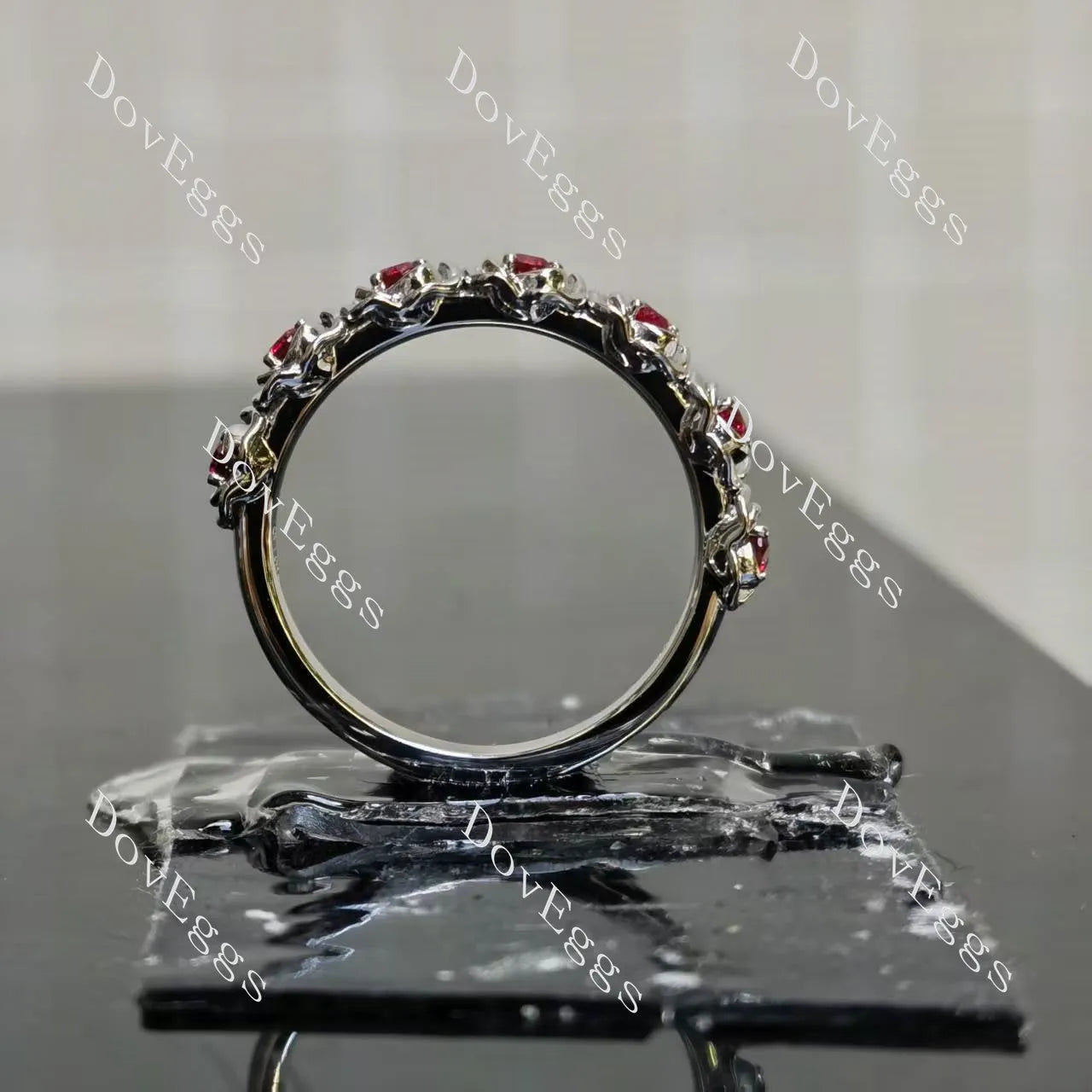 Feminine and rose floral vintage half/full eternity wedding band| Doveggs
