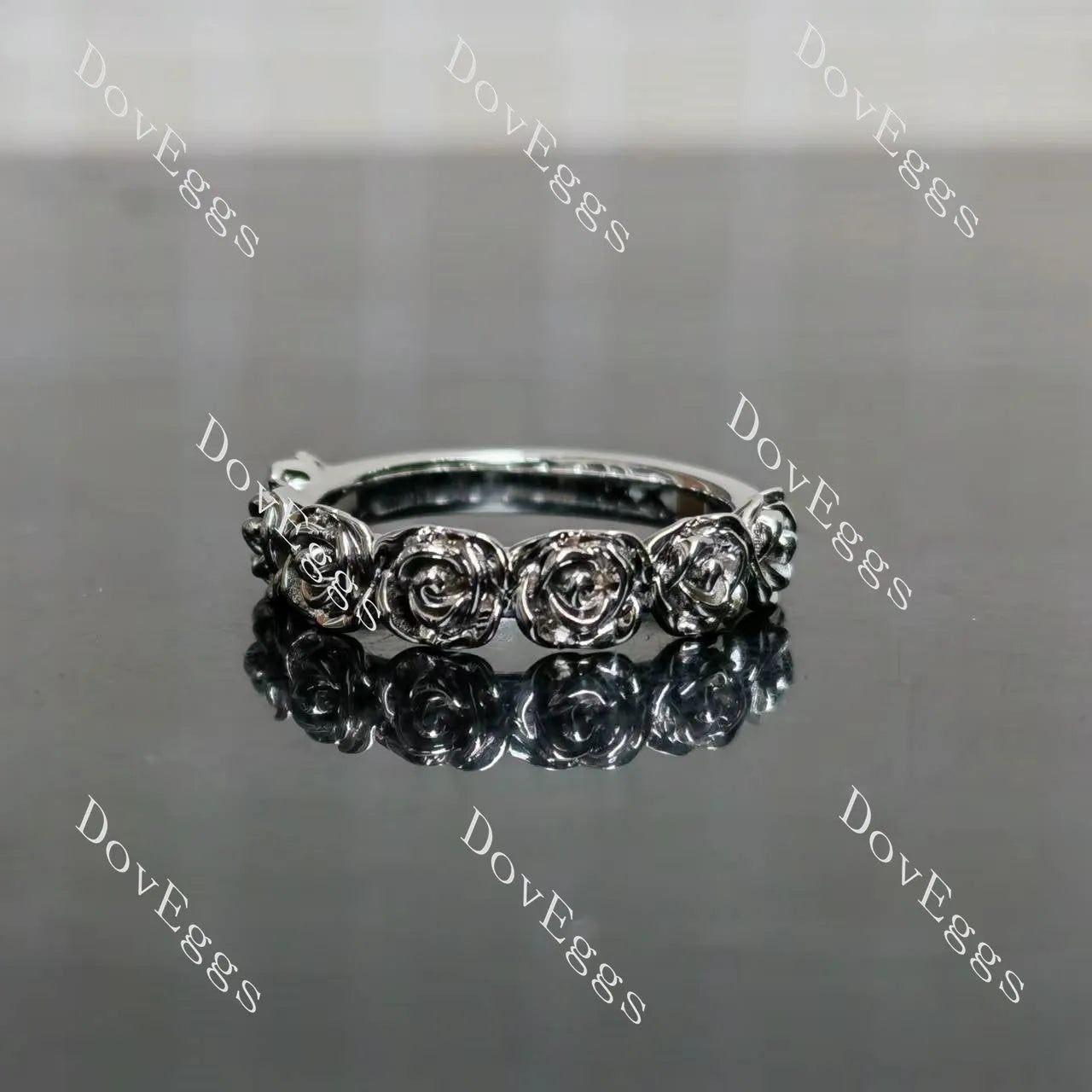 Feminine and rose floral vintage half/full eternity wedding band| Doveggs