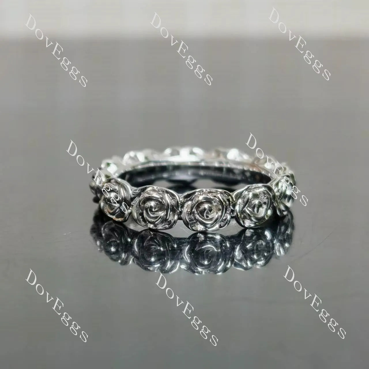 Feminine and rose floral vintage half/full eternity wedding band| Doveggs