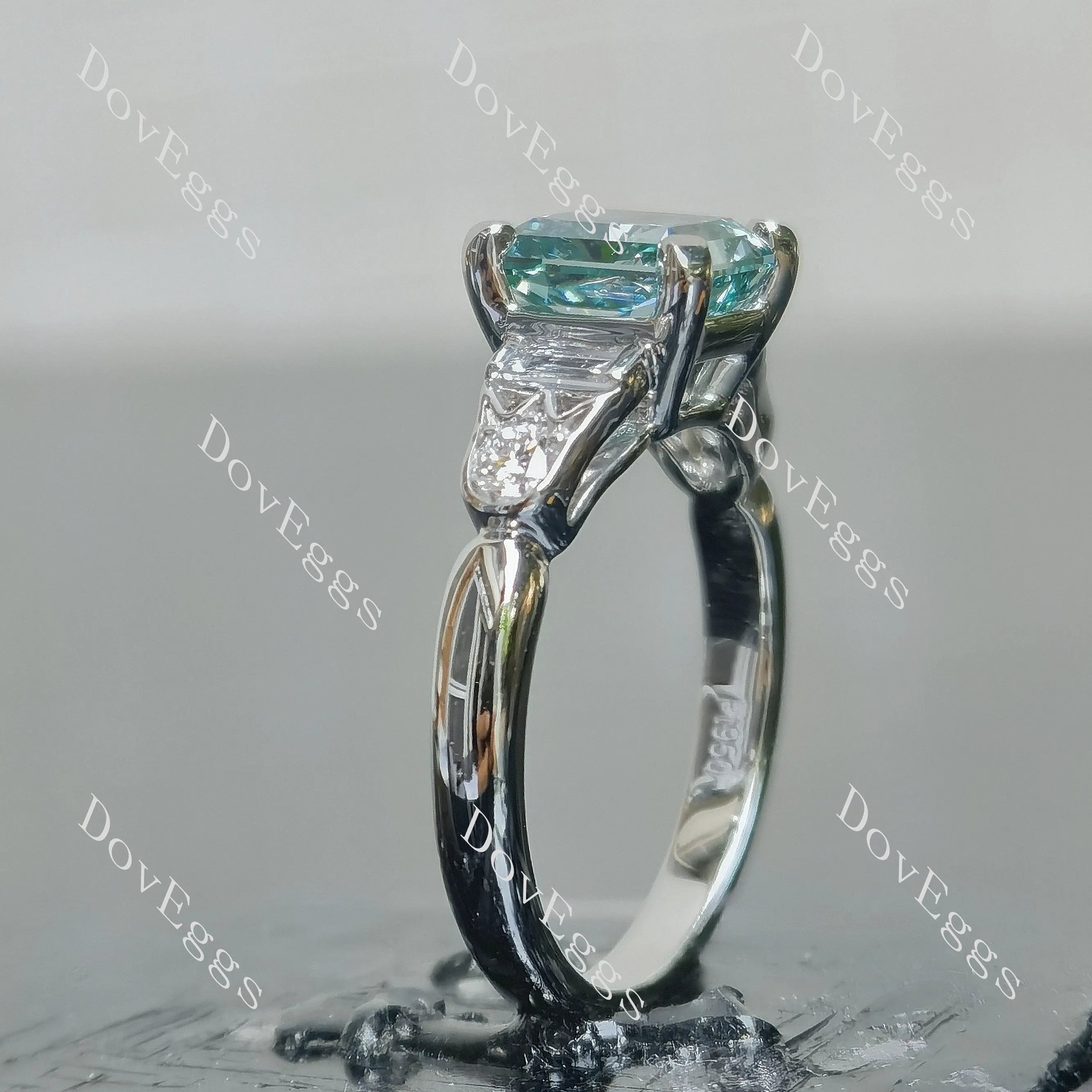 Radiant art deco side stones moissanite engagement ring| DovEggs