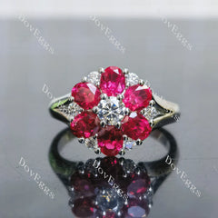 Round oval floral colored gem/moissanite engagement ring/wedding band| Doveggs