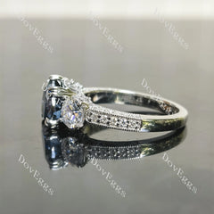 Heart octagon three stones pave vintage engagement ring| DovEggs