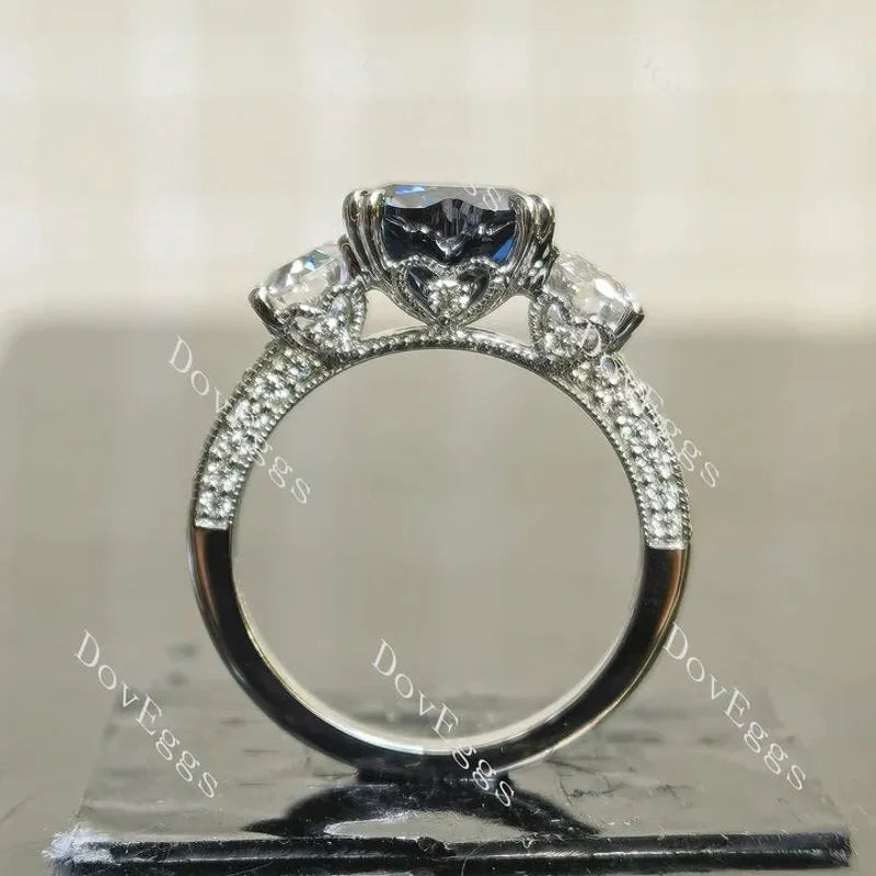 Three stones pave vintage lab diamond engagement ring only semi-mount only(Exclusively to DovEggs Stones)