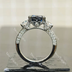 Heart octagon three stones pave vintage engagement ring| DovEggs