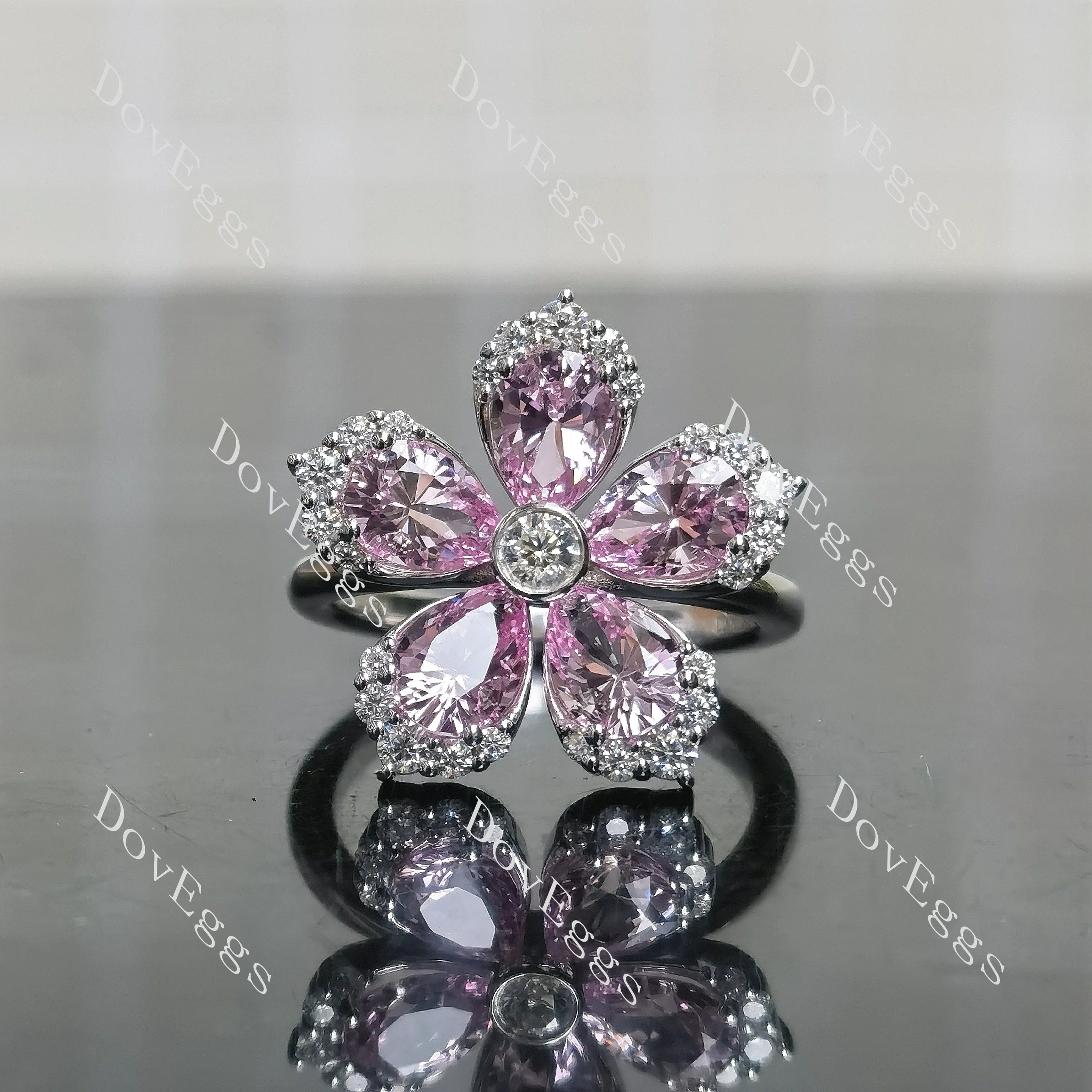 The Cherry Blossom Ring by Angel- Pear floral art deco colored gem engagement ring/wedding band| Doveggs
