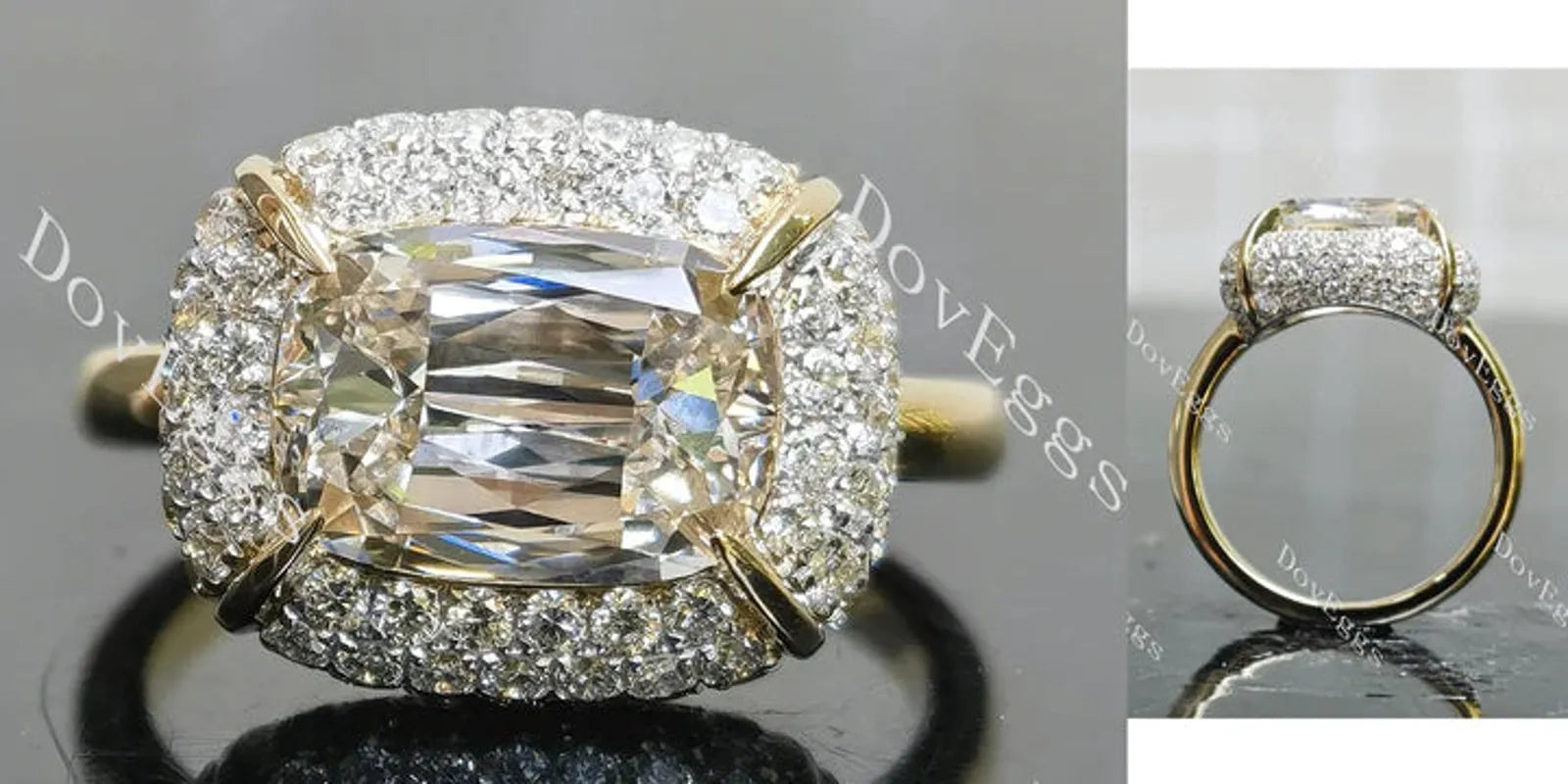A girl's best friend-Cushion multi layer halo lab diamond engagement ring only semi-mount only(Exclusively to DovEggs Stones)