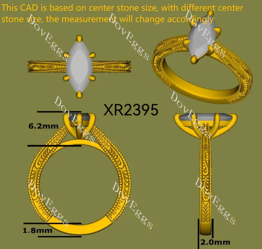 Solitaire carving lab diamond engagement ring only semi-mount only(Exclusively to DovEggs Stones)