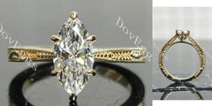 Marquise solitaire carving moissanite engagement ring| DovEggs