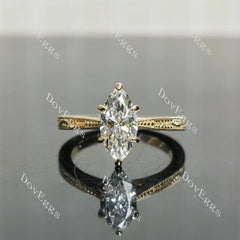 Marquise solitaire carving moissanite engagement ring| DovEggs