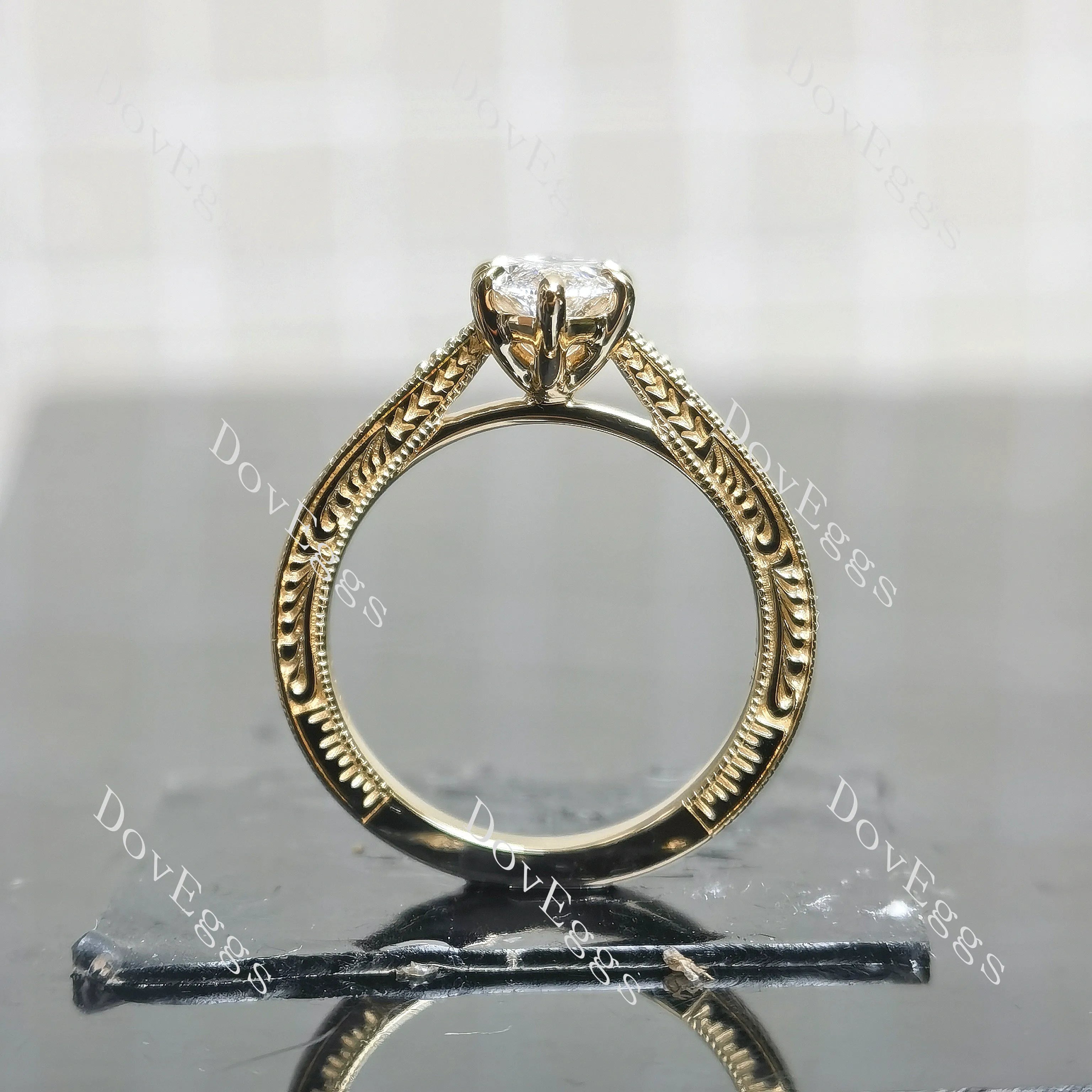 Marquise solitaire carving moissanite engagement ring| DovEggs