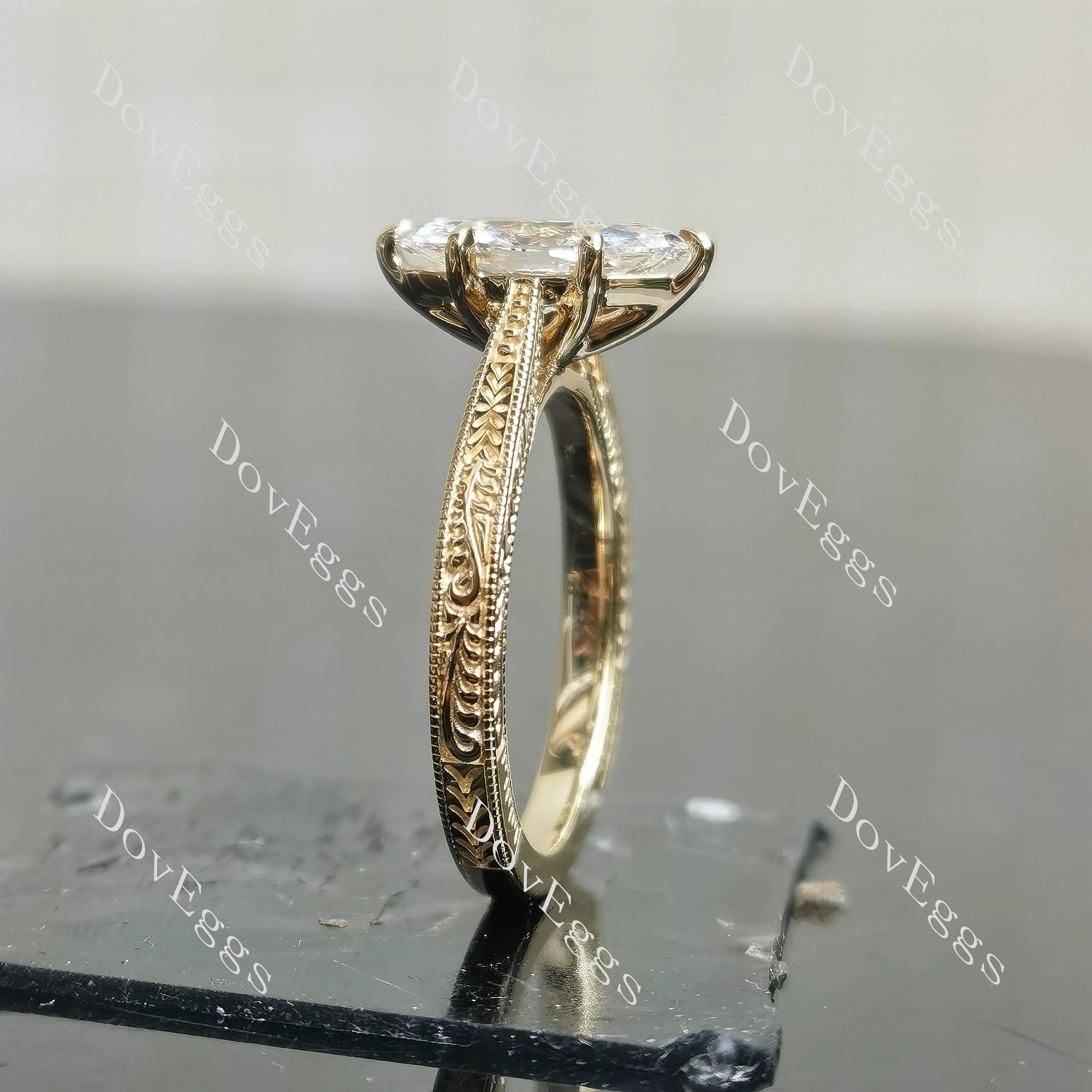 Marquise solitaire carving moissanite engagement ring| DovEggs