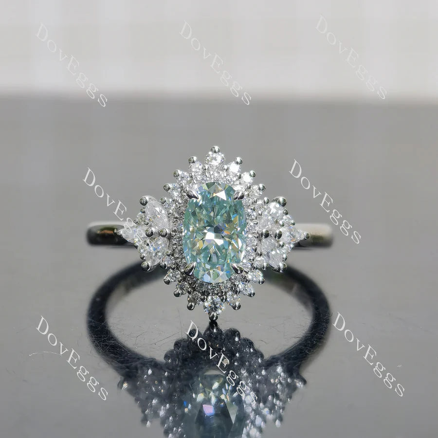 Halo side stones lab diamond engagement ring only semi-mount only(Exclusively to DovEggs Stones)