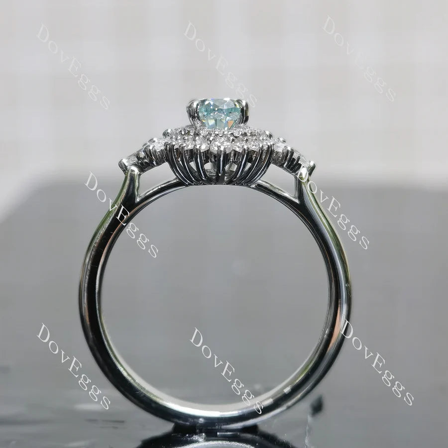 Halo side stones lab diamond engagement ring only semi-mount only(Exclusively to DovEggs Stones)
