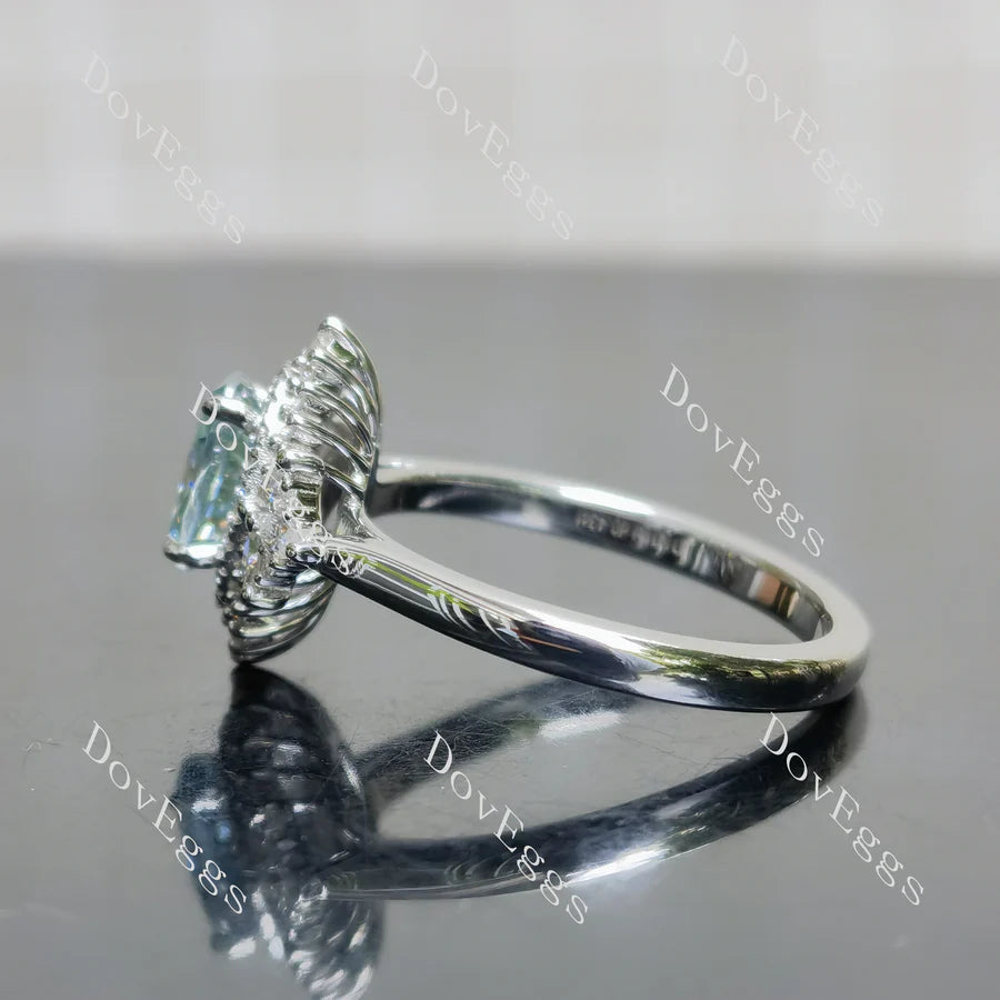 Halo side stones lab diamond engagement ring only semi-mount only(Exclusively to DovEggs Stones)
