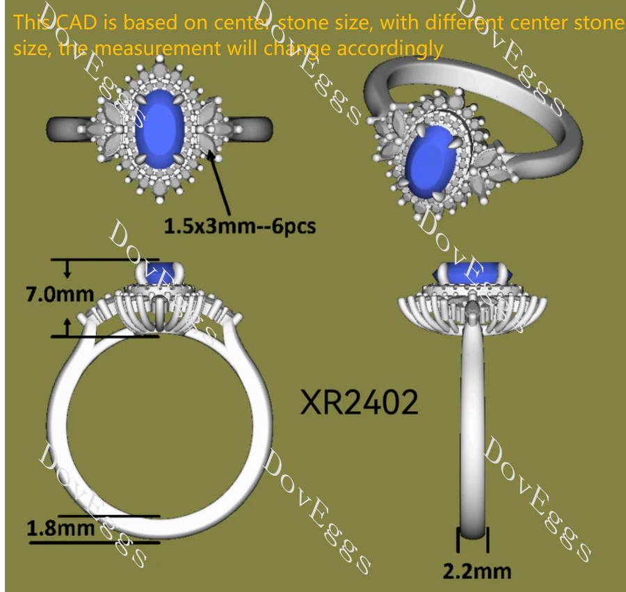 Halo side stones lab diamond engagement ring only semi-mount only(Exclusively to DovEggs Stones)