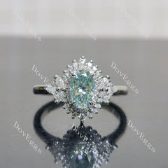 Oval halo side stones colored moissanite engagement ring| DovEggs