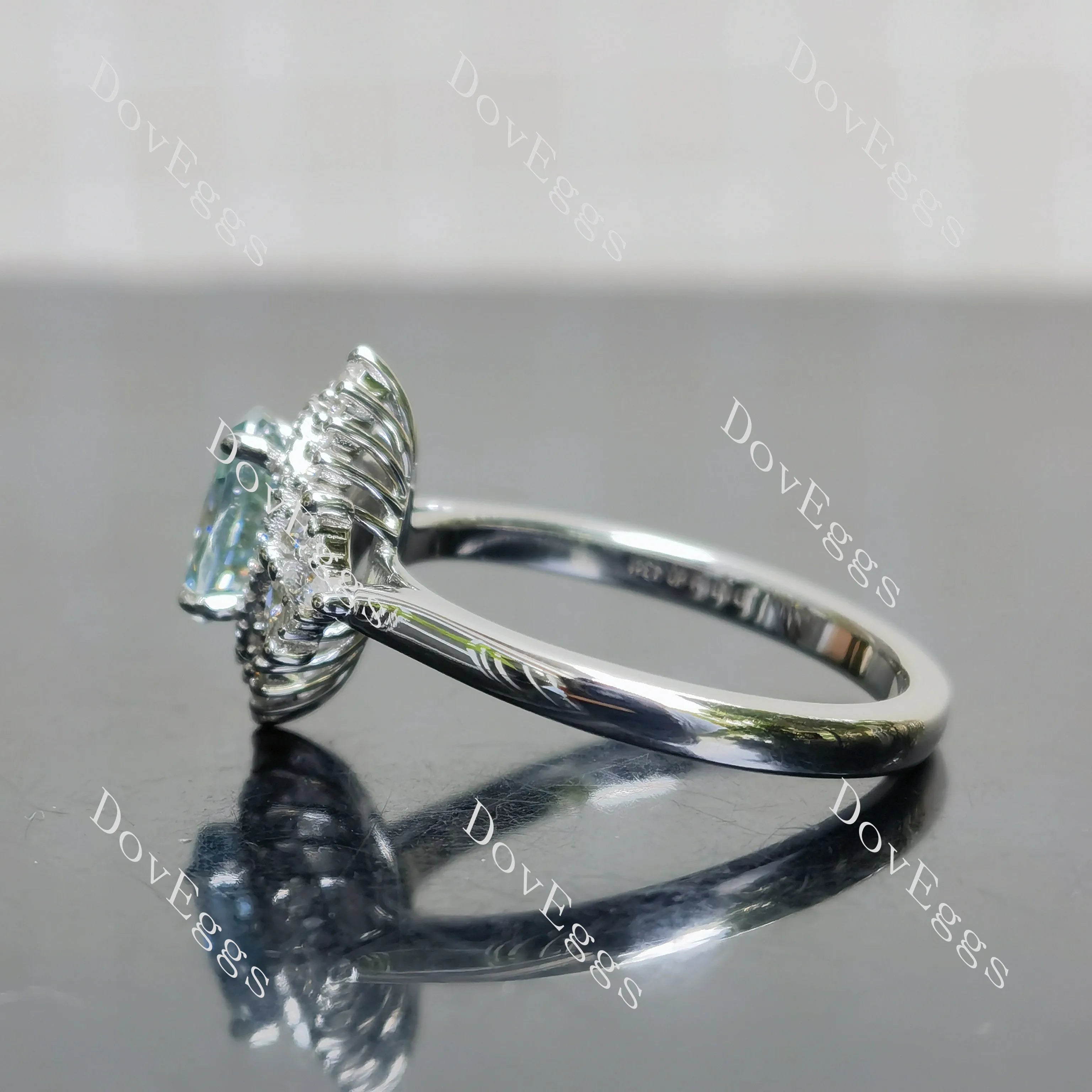 Oval halo side stones colored moissanite engagement ring| DovEggs
