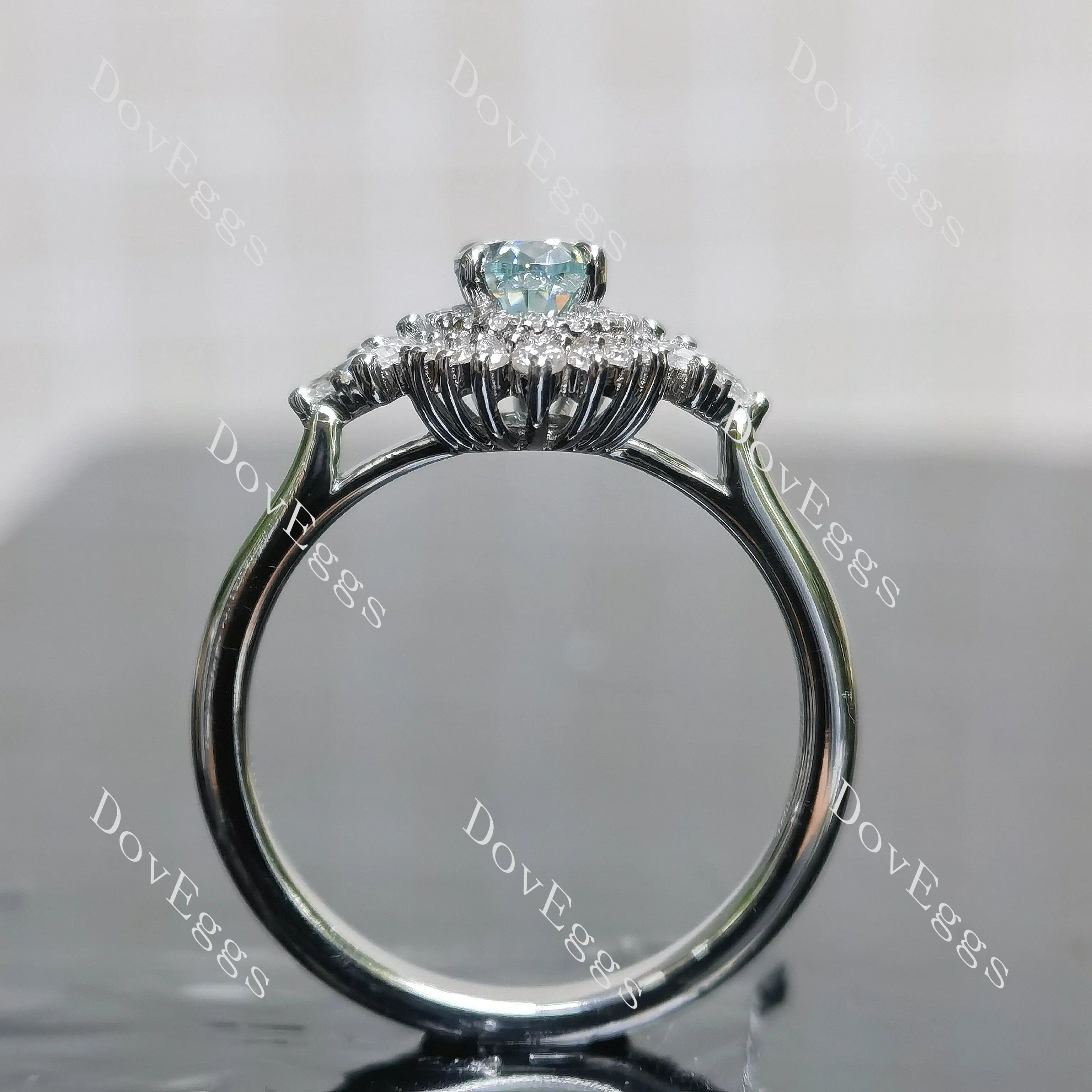 Oval halo side stones colored moissanite engagement ring| DovEggs