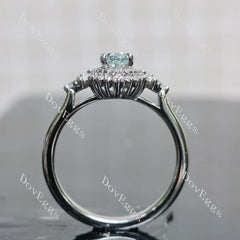 Oval halo side stones colored moissanite engagement ring| DovEggs