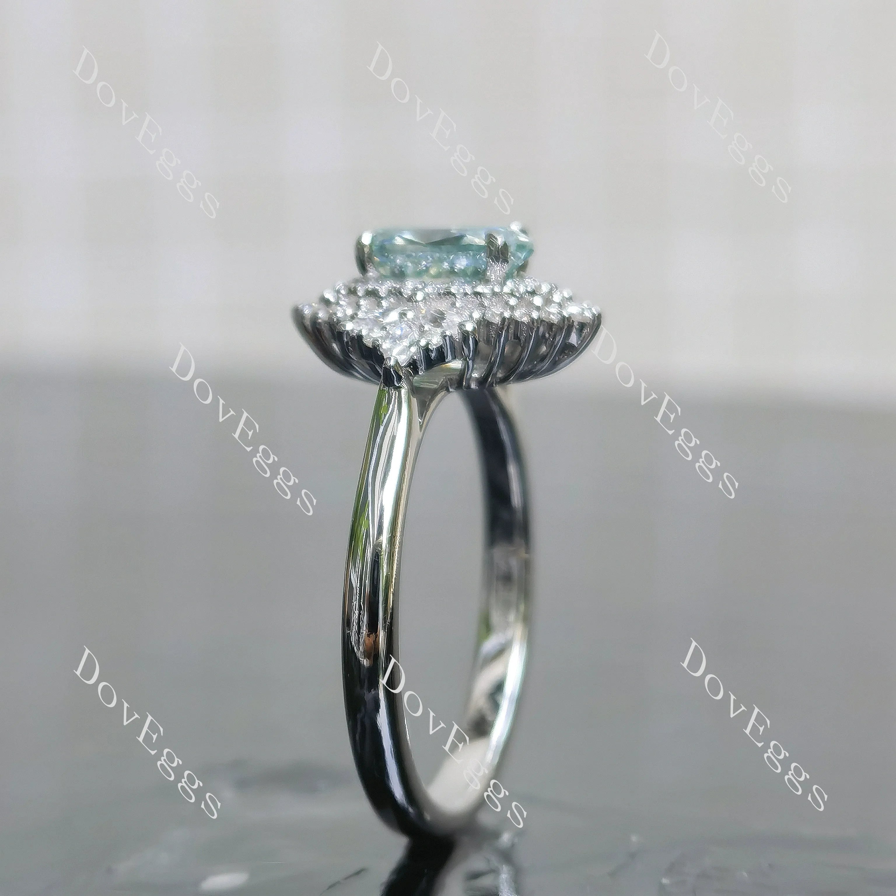 Oval halo side stones colored moissanite engagement ring| DovEggs