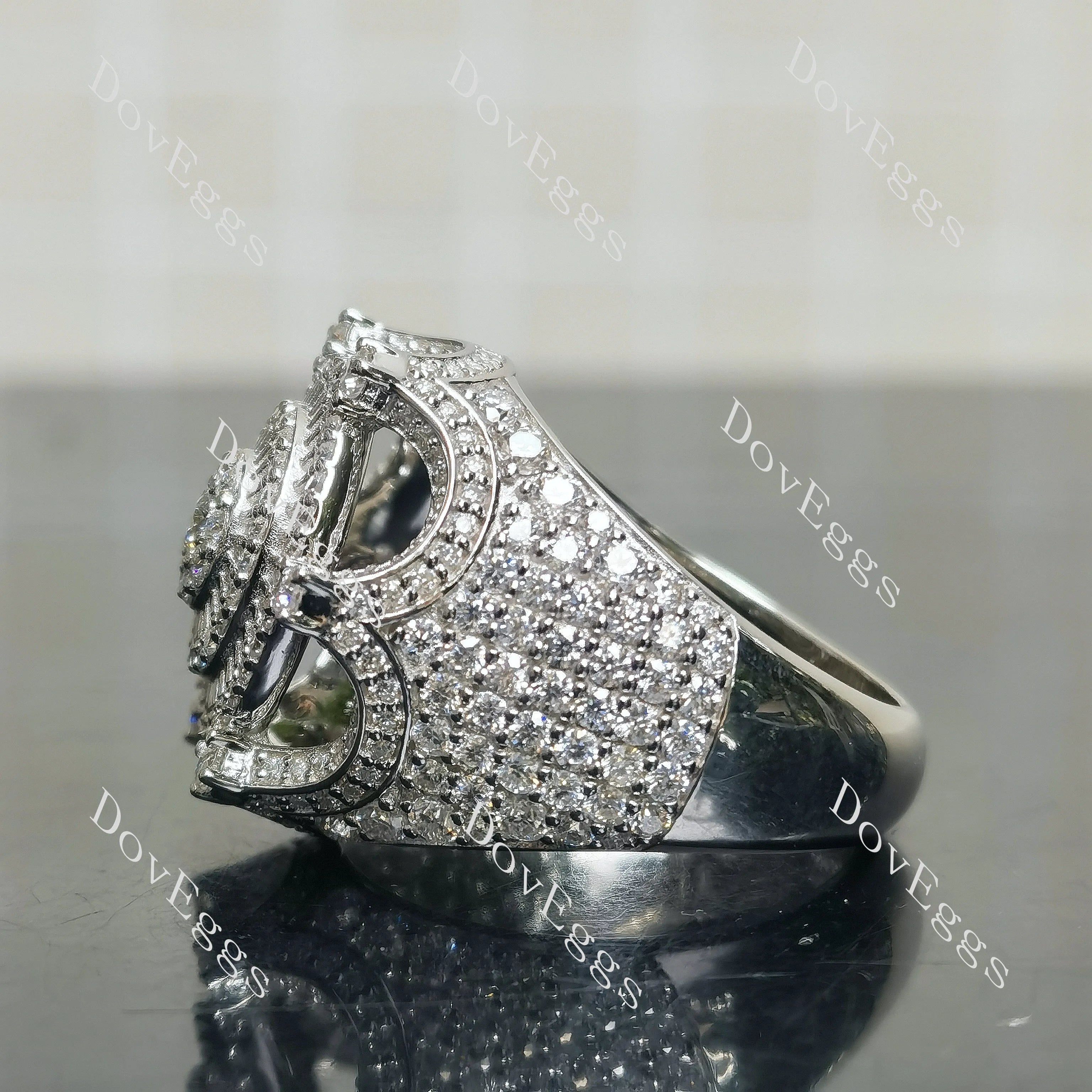 Round hip hop pave halo moissanite wedding band/Men's ring| Doveggs