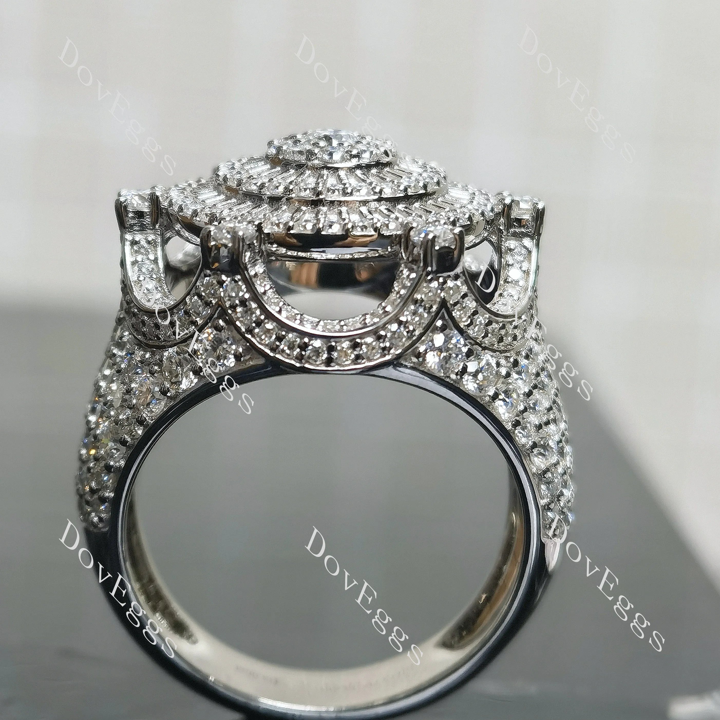 Round hip hop pave halo moissanite wedding band/Men's ring| Doveggs