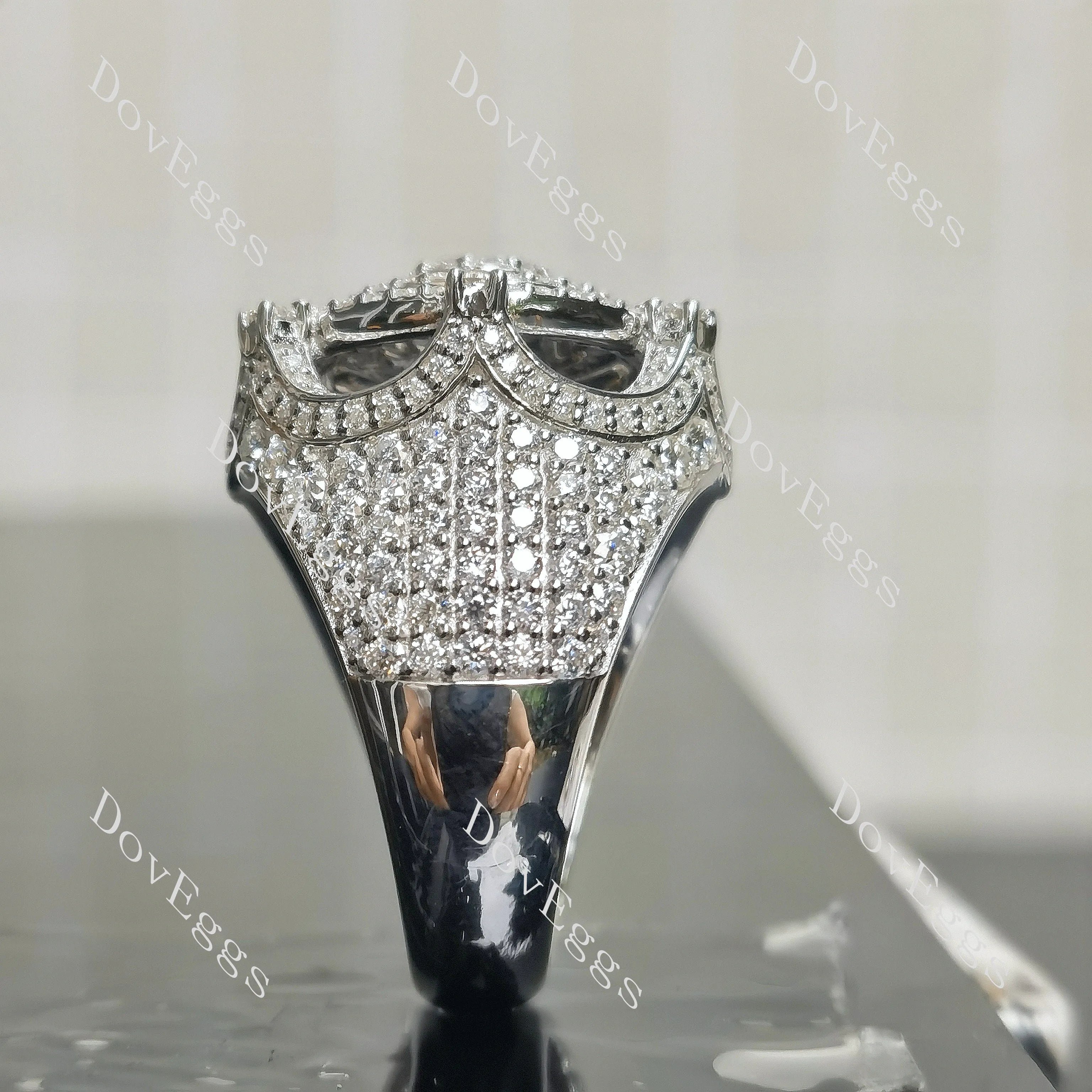 Round hip hop pave halo moissanite wedding band/Men's ring| Doveggs