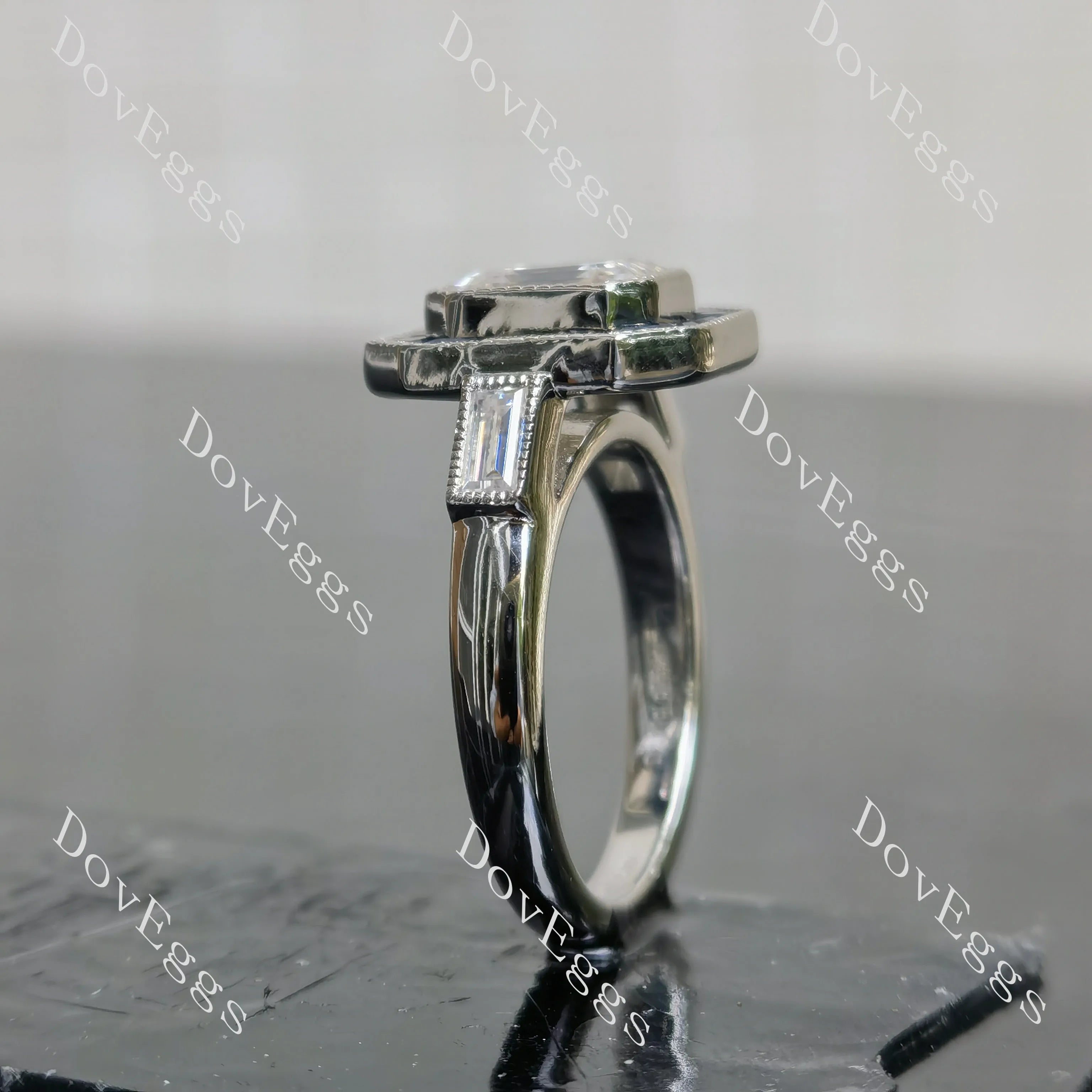 Krupp cut halo moissanite engagement ring| DovEggs