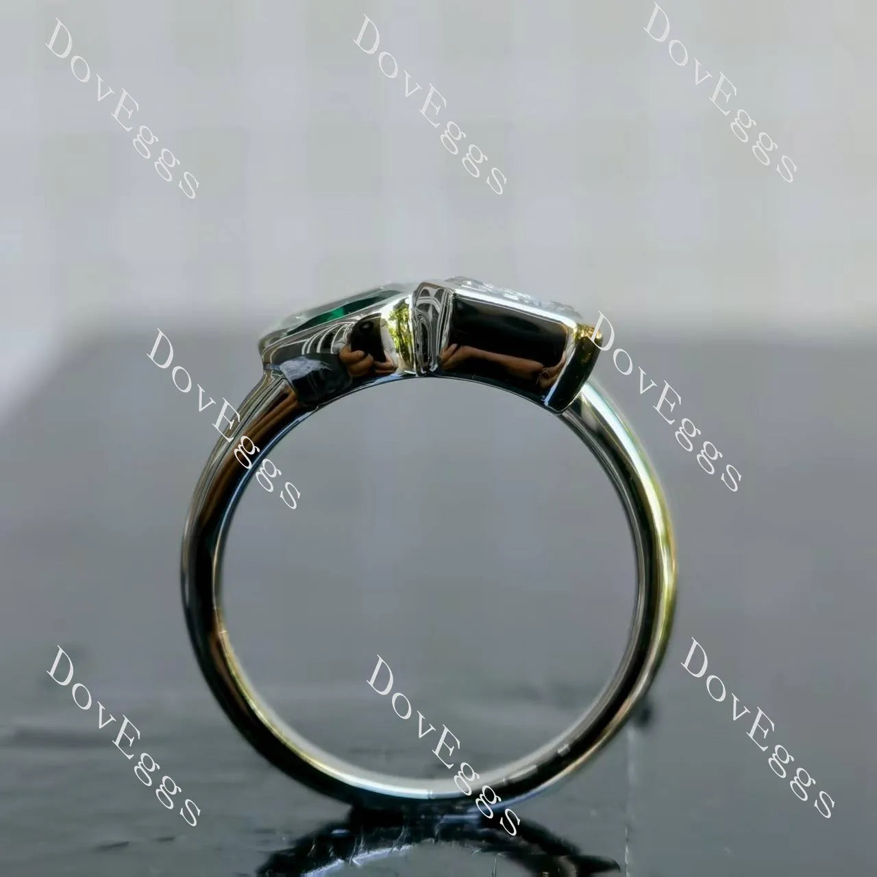 Emerald pear bezel four stones art deco moissanite engagement ring| Doveggs