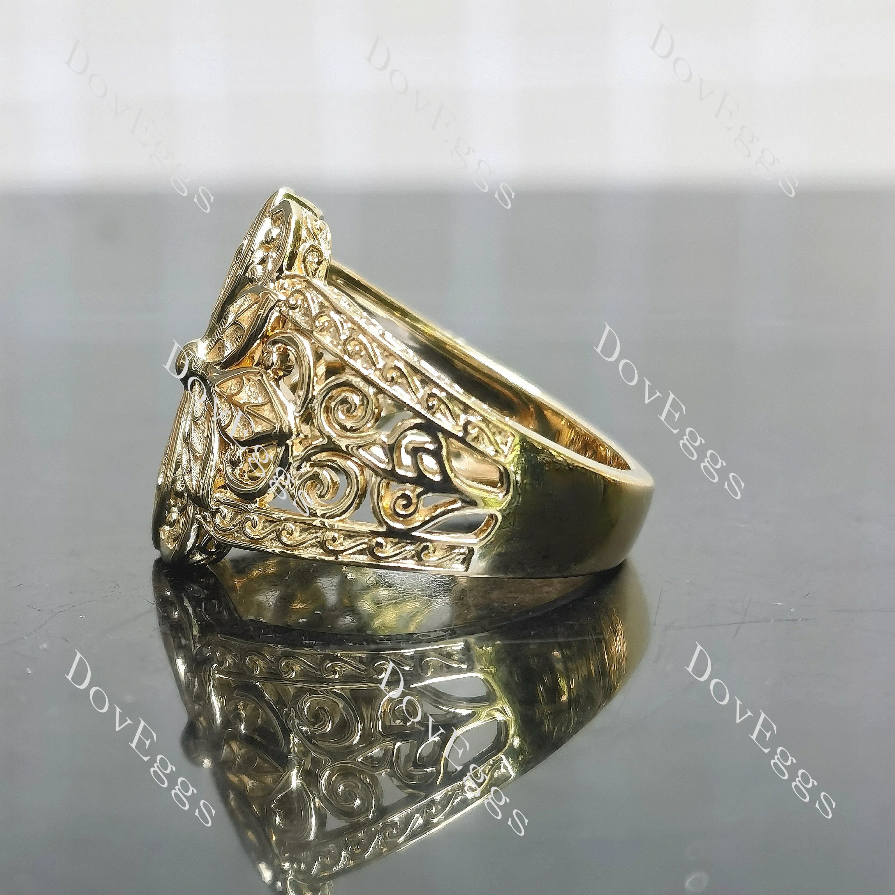 Vintage-Inspired floral carving plain band engagement ring| Doveggs