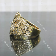 Vintage-Inspired floral carving plain band engagement ring| Doveggs