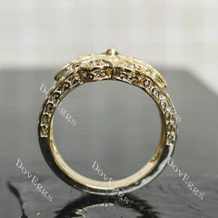Vintage-Inspired floral carving plain band engagement ring| Doveggs