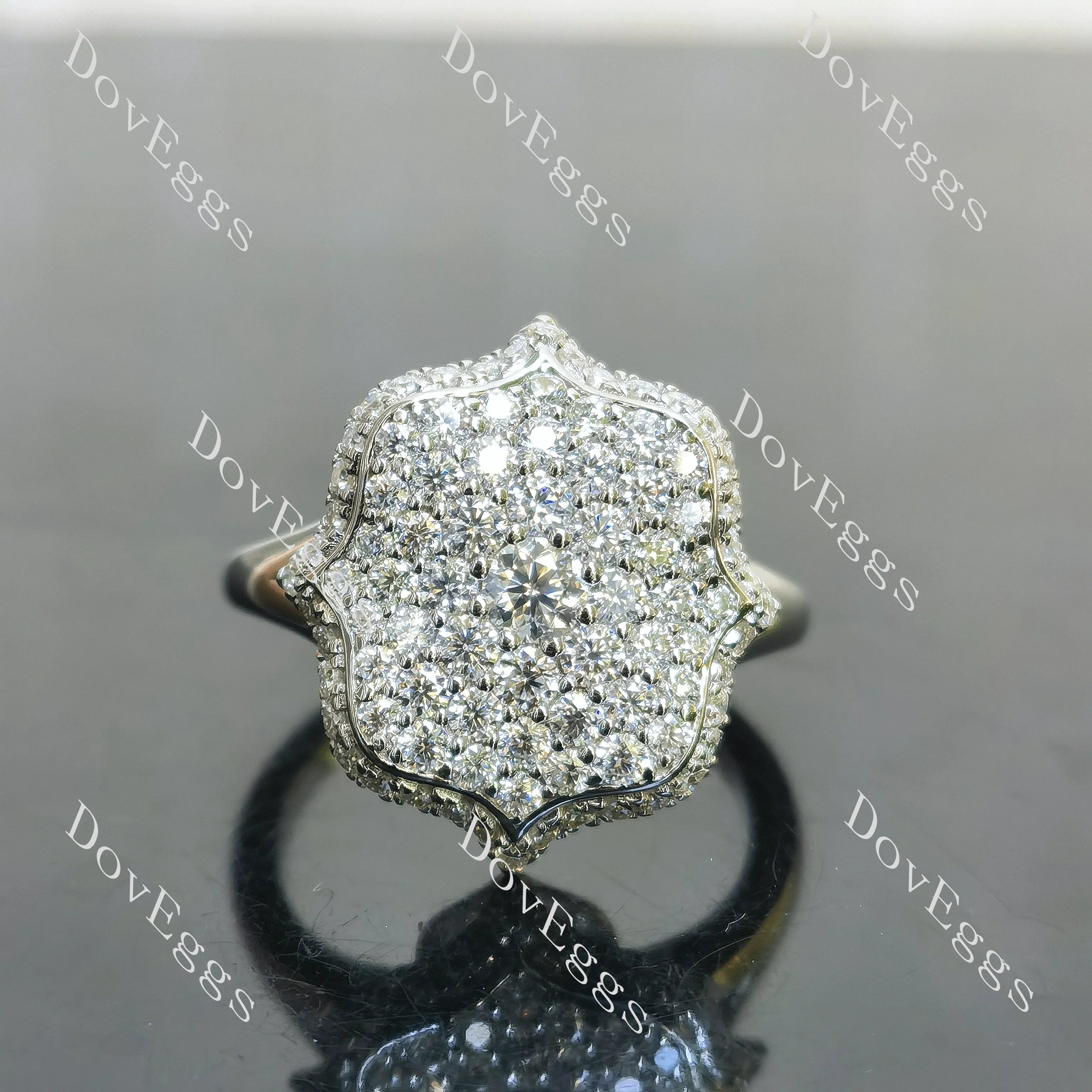 Round lotus art deco moissanite/lab grown diamond engagement ring| Doveggs