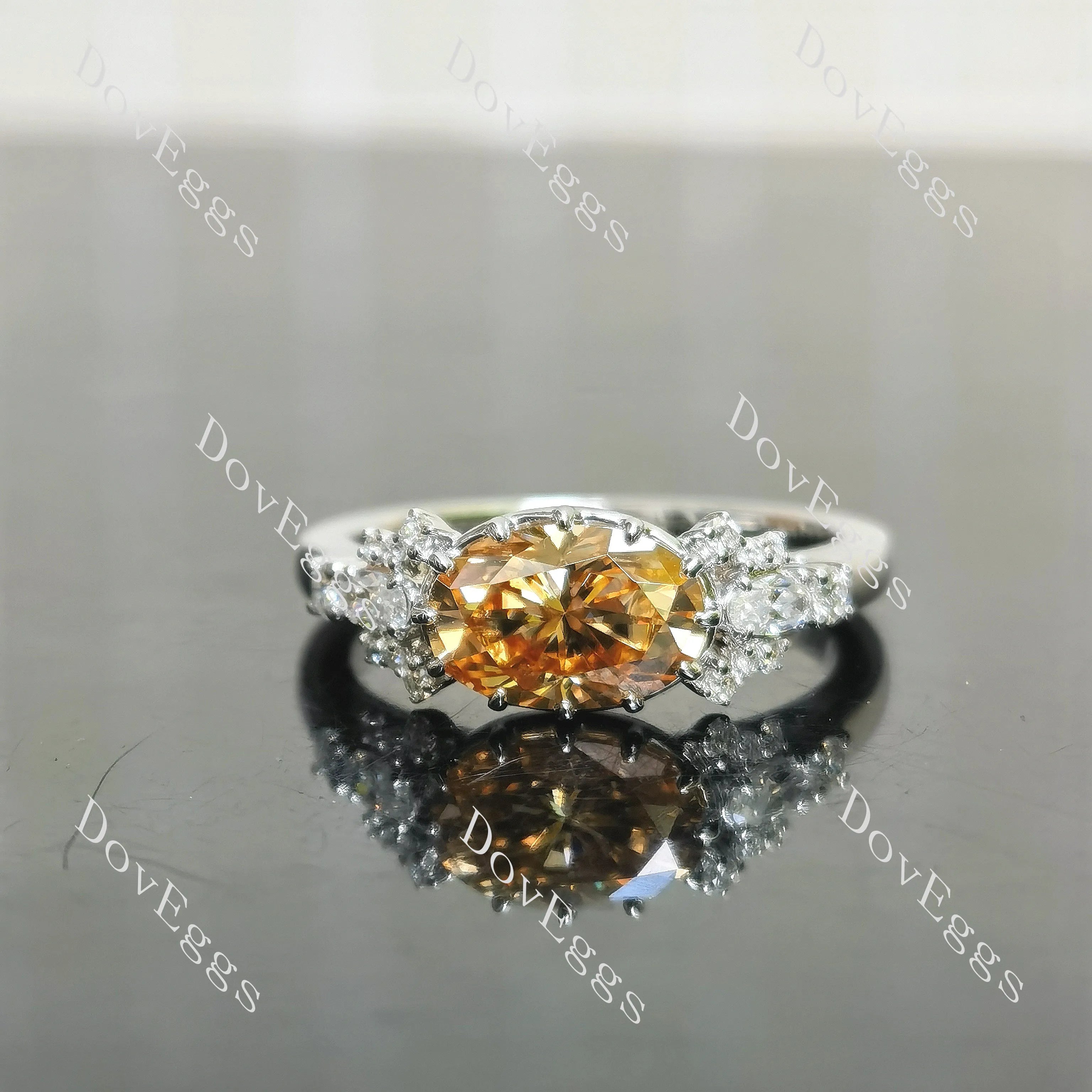Oval pave vintage moissanite engagement ring| DovEggs