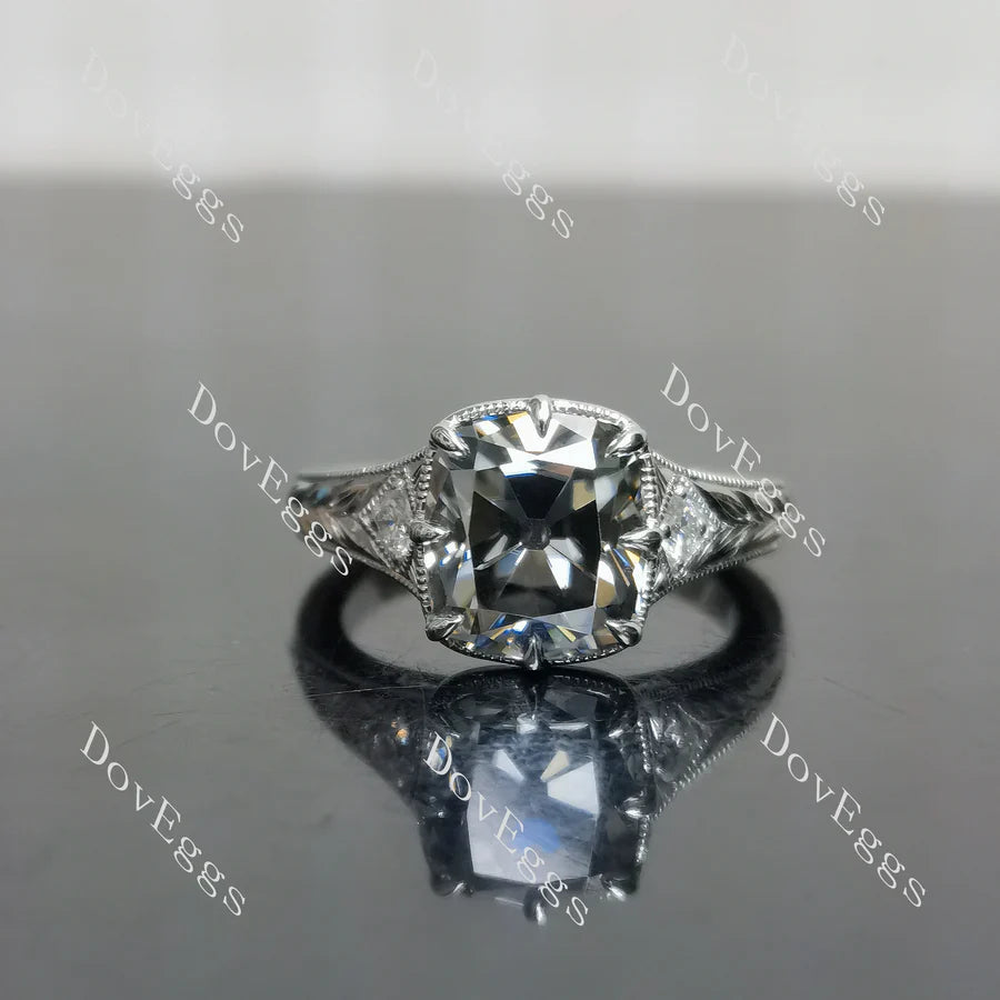 Carved pave vintage lab diamond engagement ring only semi-mount only(Exclusively to DovEggs Stones)