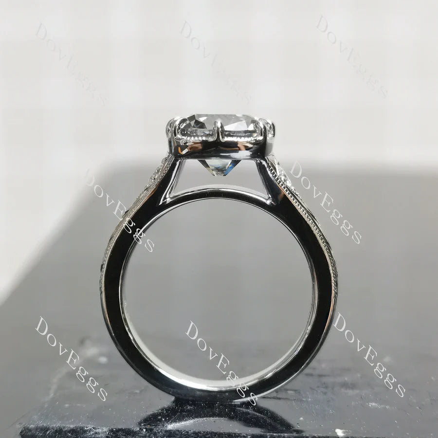 Carved pave vintage lab diamond engagement ring only semi-mount only(Exclusively to DovEggs Stones)