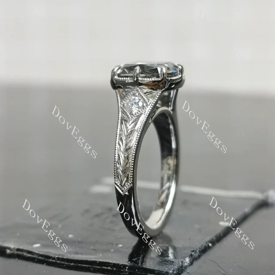 Carved pave vintage lab diamond engagement ring only semi-mount only(Exclusively to DovEggs Stones)