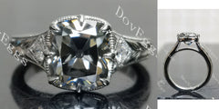 Cushion carved vintage side stones stardust grey moissanite engagement ring| DovEggs