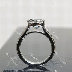Cushion carved vintage side stones stardust grey moissanite engagement ring| DovEggs