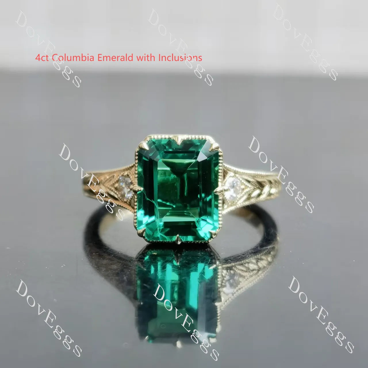 Cushion carved vintage side stones stardust grey moissanite engagement ring| DovEggs