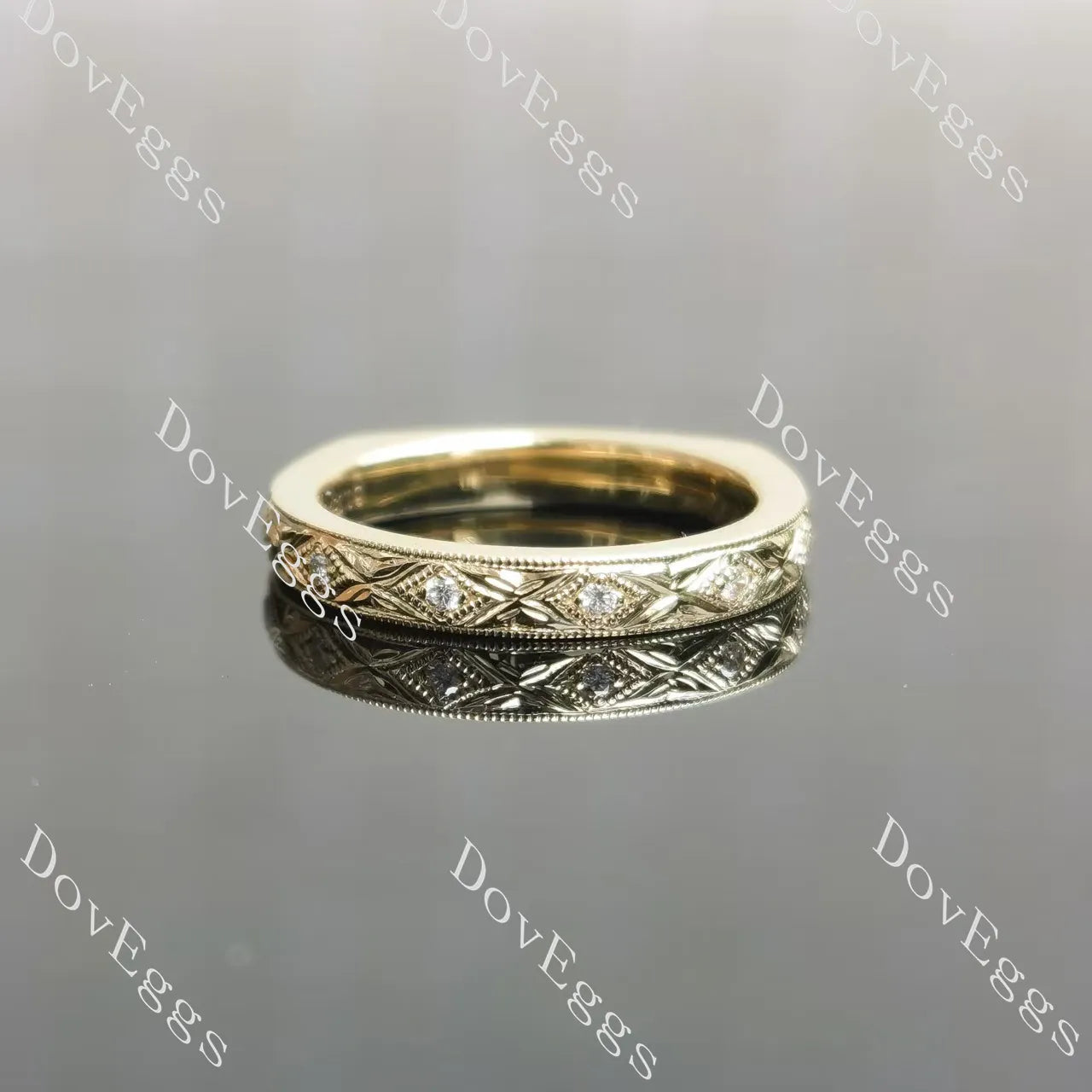 Round carved vintage moissanite wedding band-2.7mm band width| Doveggs