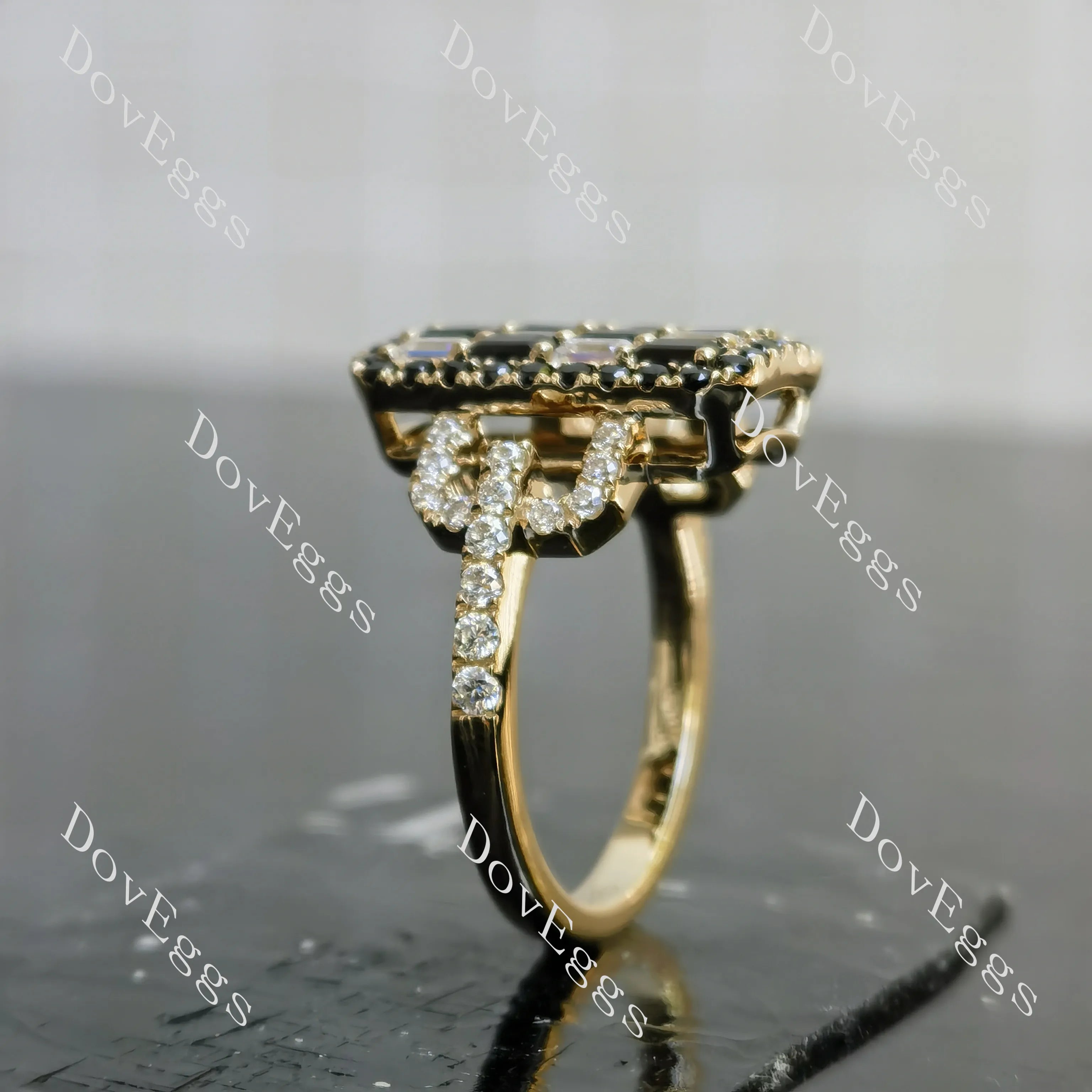 Emerald round stunning pave halo around 3cttw moissanite/colored gem engagement ring| Doveggs