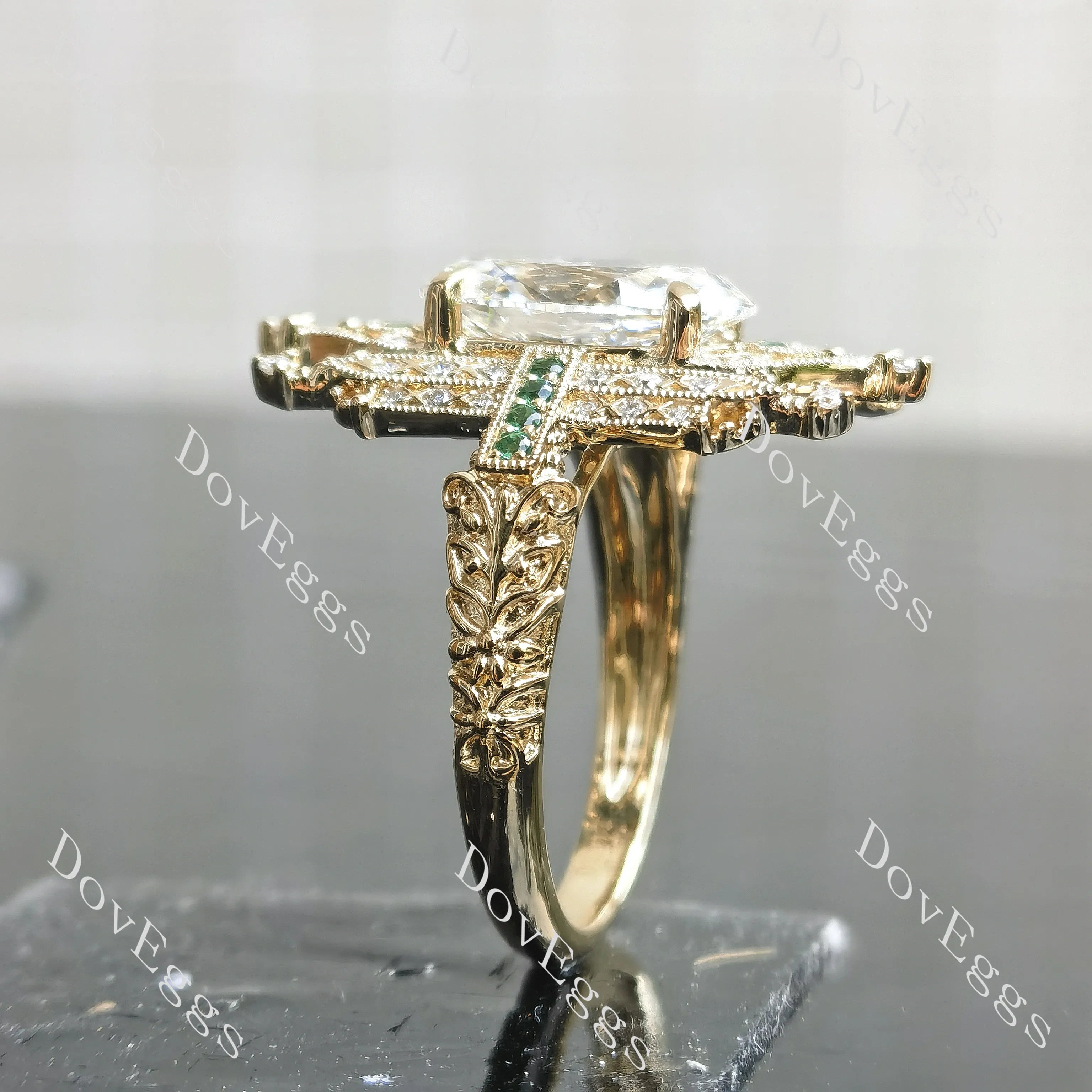 Beth's Irish Castle- Oval vintage art deco pave moissnaite engagement ring| DovEggs