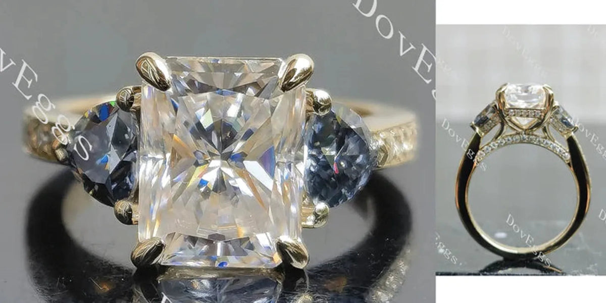 Three stones pave ethical lab diamond engagement ring only semi-mount only(Exclusively to DovEggs Stones)
