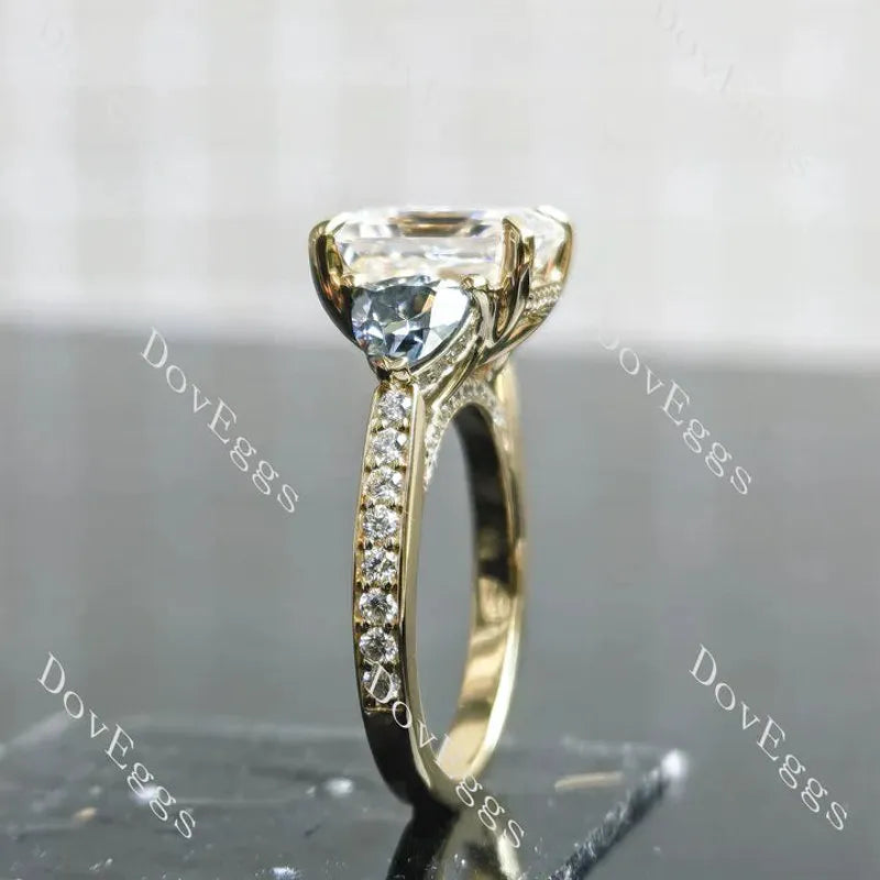 Three stones pave ethical lab diamond engagement ring only semi-mount only(Exclusively to DovEggs Stones)