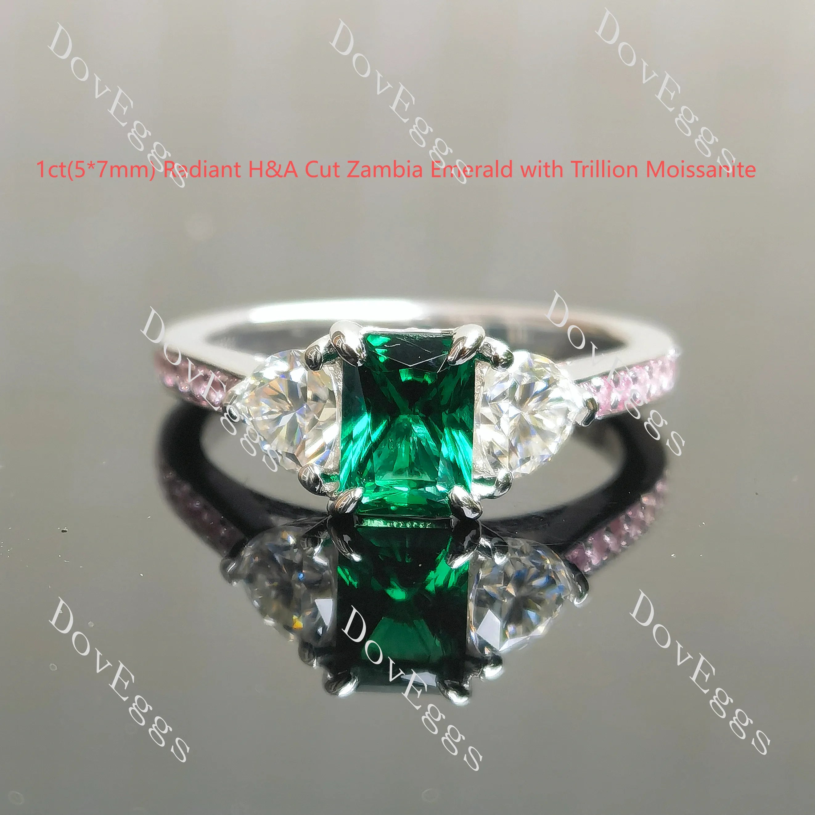 Radiant three stones pave moissnaite engagement ring| DovEggs