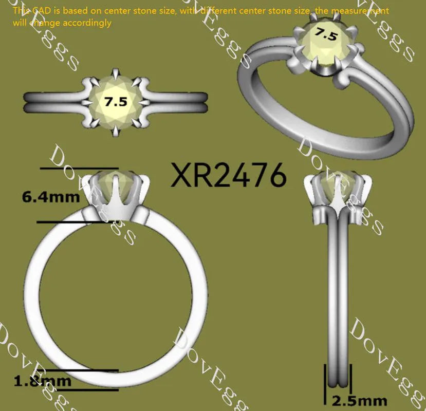 Solitaire split shank lab diamond engagement ring semi-mount only(Exclusively to DovEggs Stones)