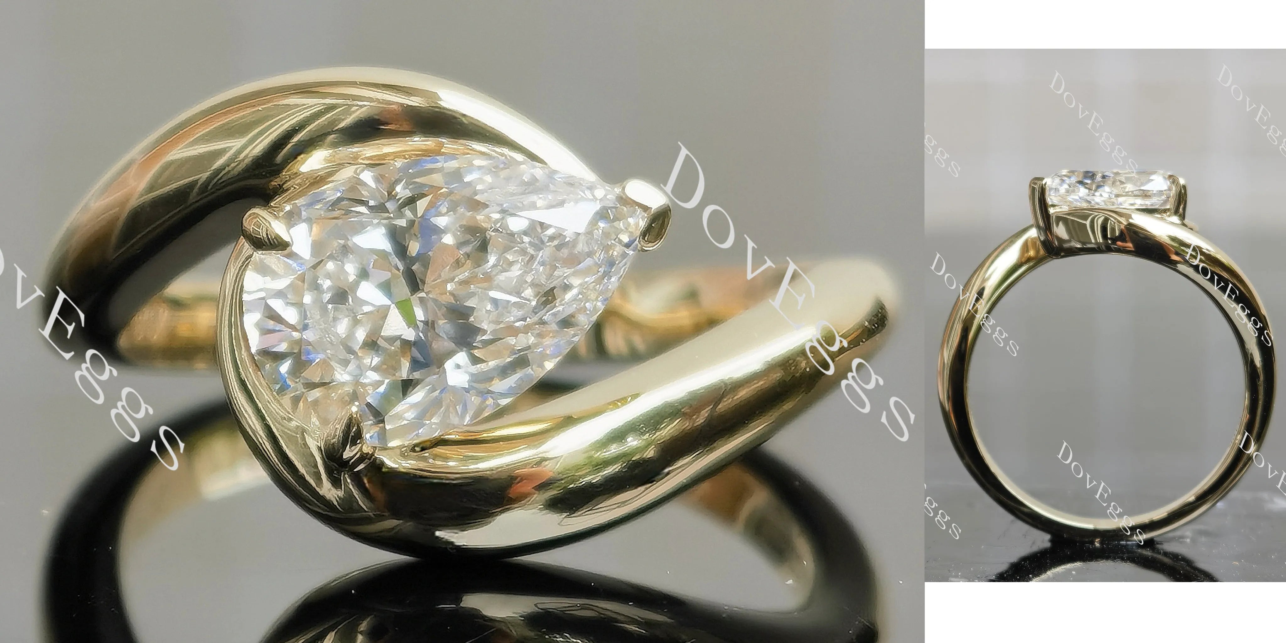 Pear solitaire art deco moissanite engagement ring| DovEggs