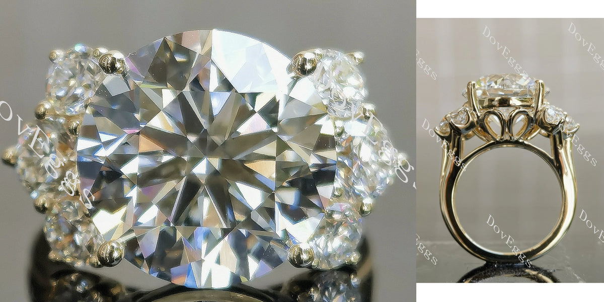Round side stones moissanite engagement ring| DovEggs