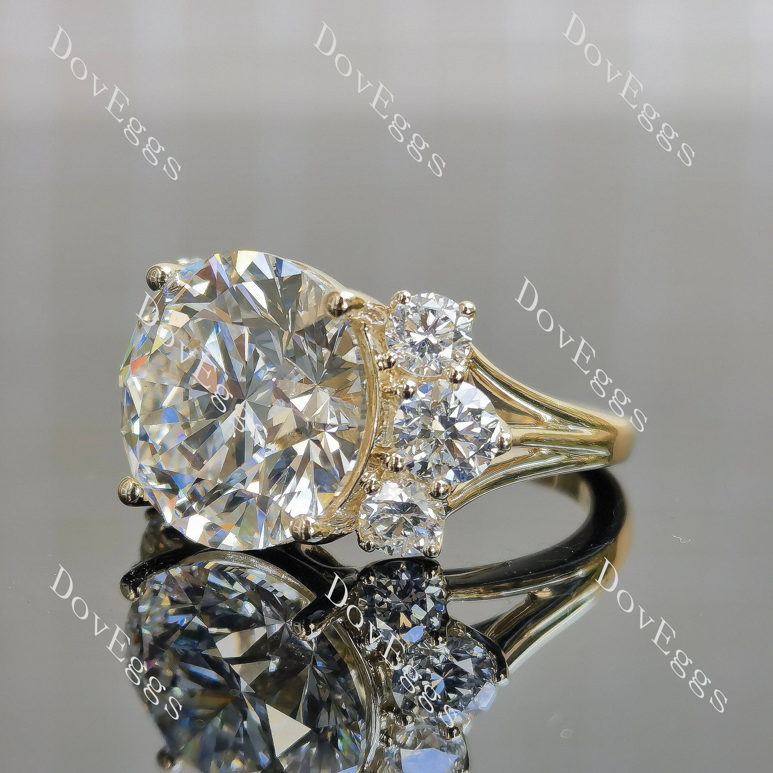 Round side stones moissanite engagement ring| DovEggs